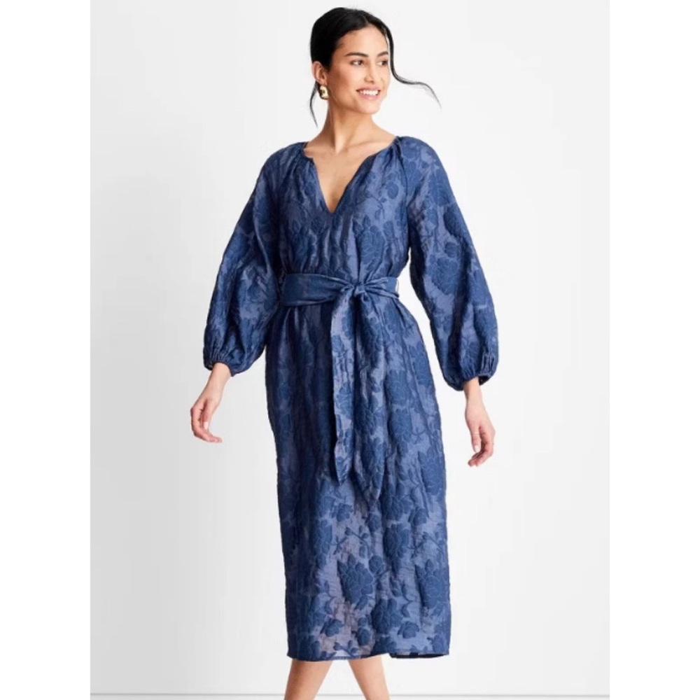 Women's Puff Sleeve Belted Midi Dress Future Collective Jenny K. Lopez XXS - Picture 2 of 3